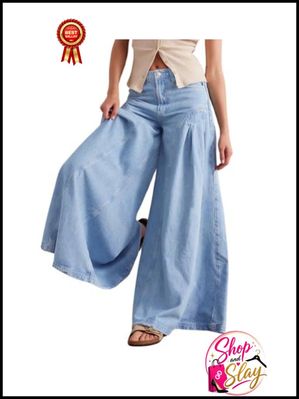 Wide Leg Flare Jeans Boyfriend Culotte Loose Denim Pants